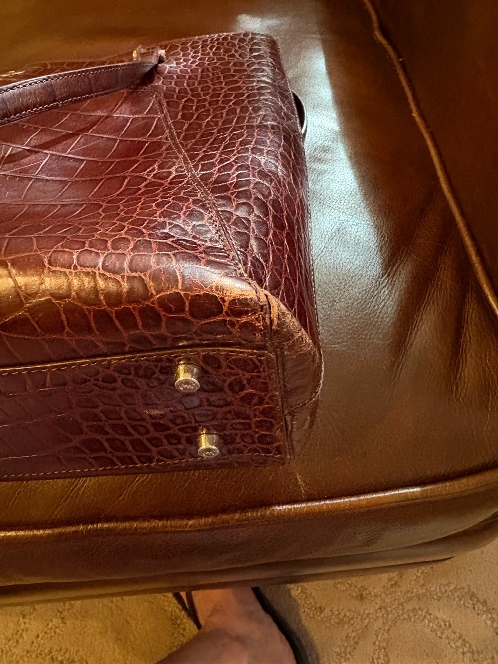 Monsac Brown Croc-Embossed Leather Tote Bag - Picture 9 of 13